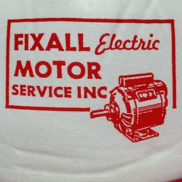 Vtg Nissin Red White Cap Trucker Hat Snap Back Fix All Electric Motor Service - Picture 7 of 11